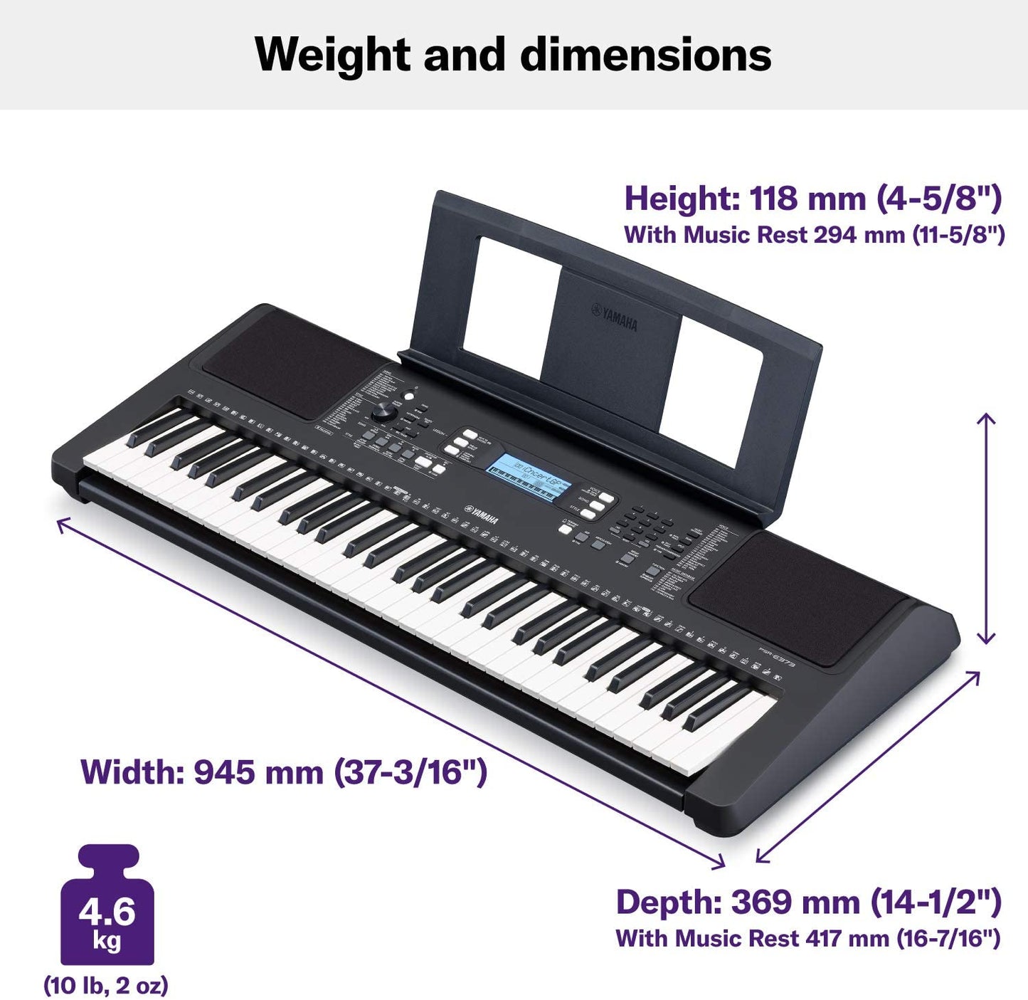 Yamaha PSR E373AD Touch Sensitive Portable Keyboard (Power adapter included)